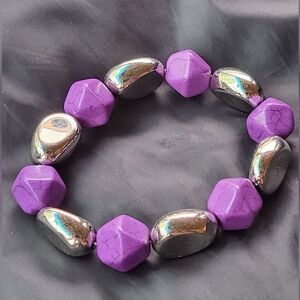 Chunky Purple and Silver Geometric Bracelet